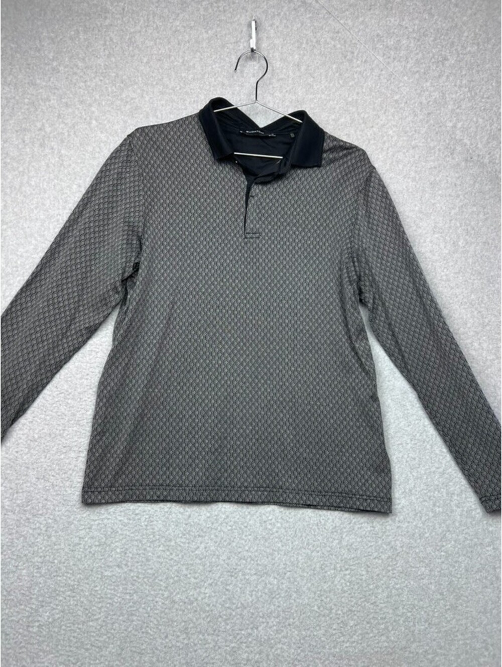Bugatchi Men's Long Sleeve Polo Geometric Diamond Knit Quiet Luxury Gray Black S